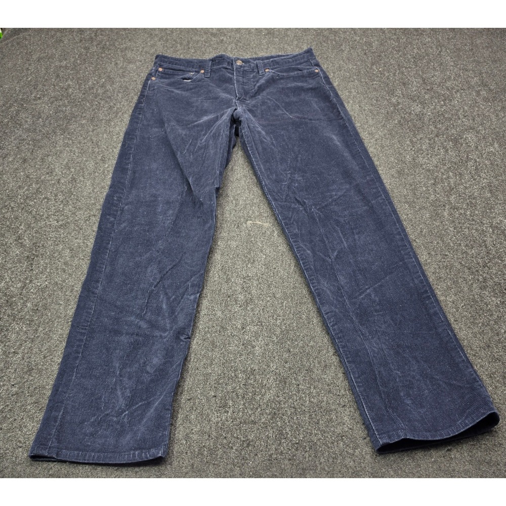 Lands End Corduroy Pants Mens 34x32 Navy Blue Square Rigger Straight Fit Stretch
